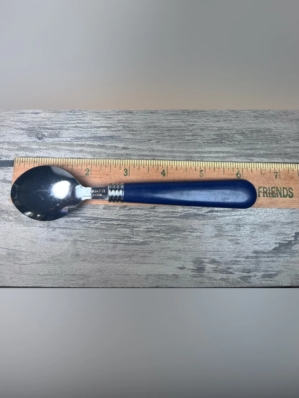 Gibson VTG Blue Plastic Handle Teaspoons Stainless Steel Flatware set of 4 Retro